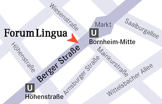 Anfahrtsskizze ForumLingua an der Berger Straße in Frankfurt Bornheim
