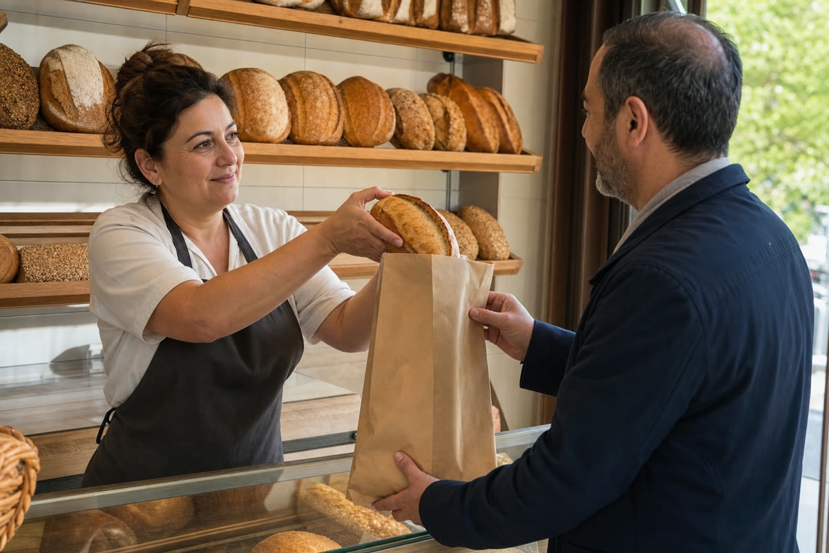Bir müşteri fırında ekmek satın alıyor